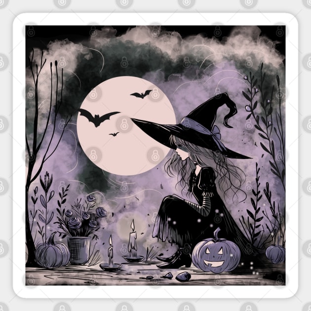 Halloween Witch Illustration Magnet by H. R. Sinclair